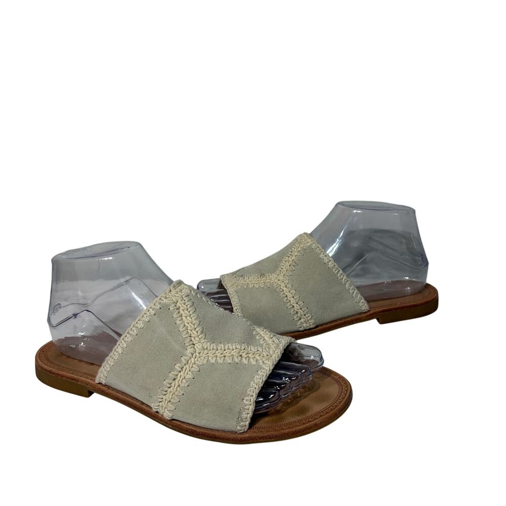 Frye Sandals Avery Ivory Crochet Leather Slides Vacation Summer Casual Beach 7M